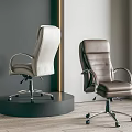 Modern Beige And Brown Leather Office Chairs With Armrests Metal Base And Wheels