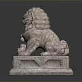Traditional Stone Lion Statue With Intricate Carved Pedestal And Details
