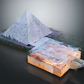 Cartoon Scene With Gray Stone Pyramid And Orange Ancient Structure On Grassy Ground