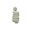 Stack of Tilted Books With Hexagonal Decoration On White Background