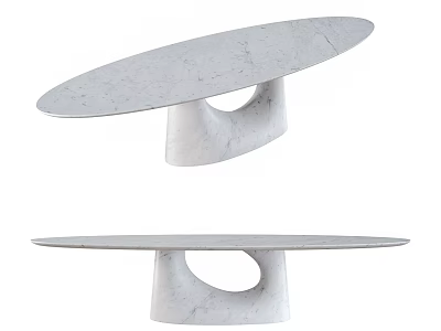 Modern Oval White Marble Dining Table With Circular Cutout Base Design 3d model