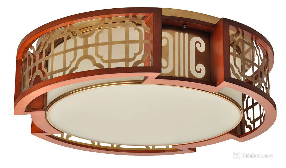 Elegant Chinese Style Ceiling Light With Wooden Frame And Hollow Out Patterns 3d model
