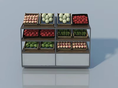 Retail Display Shelf with Organized Compartments for Fresh Fruits and Vegetables 3d model