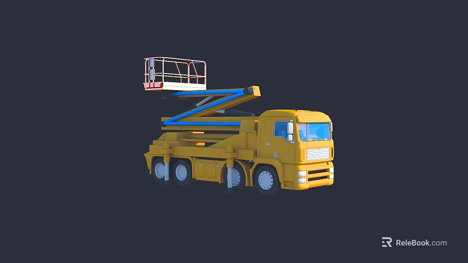 Yellow Telescopic Boom Utility Vehicle With Aerial Work Platform And Guardrail 3d model 