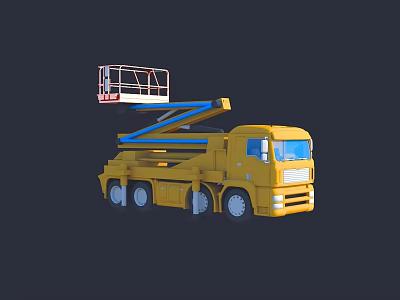 Yellow Telescopic Boom Utility Vehicle With Aerial Work Platform And Guardrail 3d model