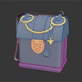 Light Blue Box Bag With Golden Rings Chain Lock And Cross Pendant