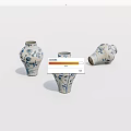 Three Blue and White Ceramic Vases with Floral Patterns on White Background