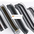 Various Styles Of Modern Commercial Escalators With Yellow Steps And Black Staircases