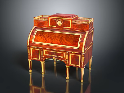Antique Vintage Writing Desk With Rich Wood Grain And Gold Accent Trim Design 3d model