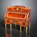 Antique Vintage Writing Desk With Rich Wood Grain And Gold Accent Trim Design