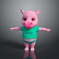 Pink Hippo Doll In Green Shirt With HIPPO Text Green Shorts Standing On Dark Background