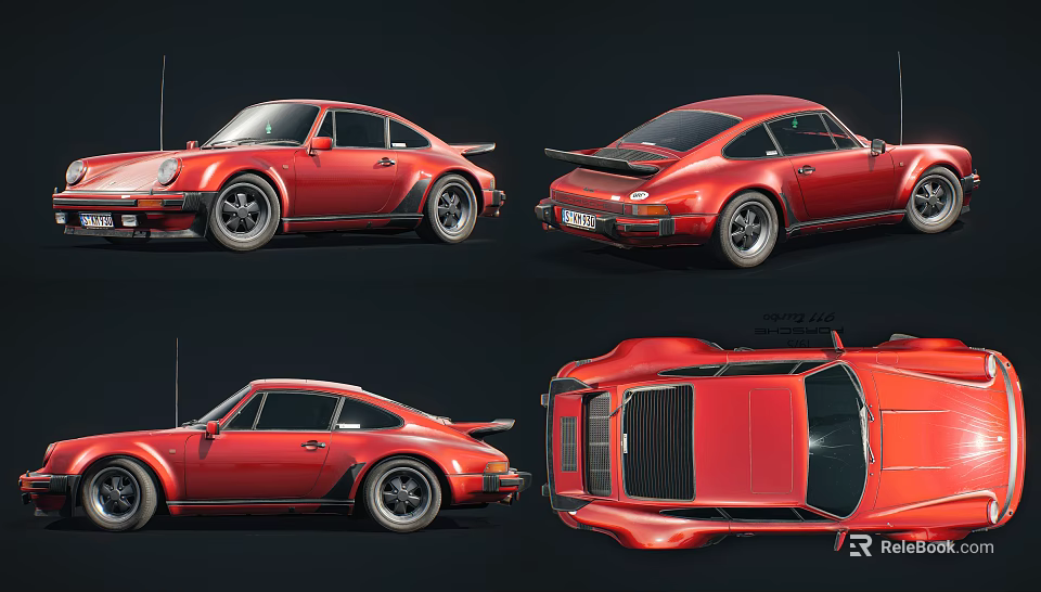 Red Classic Sports Car With Sleek Body And Multiple Exterior Angle Views 3d model 