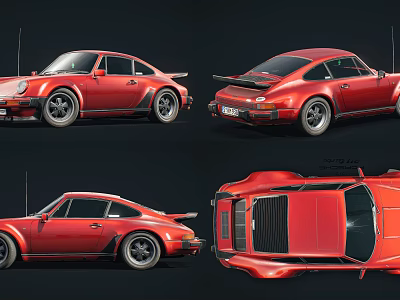 Red Classic Sports Car With Sleek Body And Multiple Exterior Angle Views 3d model