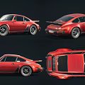 Red Classic Sports Car With Sleek Body And Multiple Exterior Angle Views