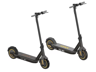 Two Black Electric Scooters With Modern Design Golden Wheels And Foldable Frame 3d model