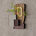 Modern Natural Wall Decor With Wooden Panel Stone Blocks Mirror And Greenery Accents