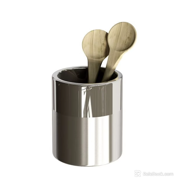 Stainless Steel Kitchen Utensil Storage Holder With Wooden Spoons For Kitchen Use 3d model 