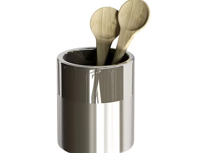 Stainless Steel Kitchen Utensil Storage Holder With Wooden Spoons For Kitchen Use 3d model