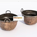 Traditional Vintage Copper Kitchen Bowls With Dual Handles And Rustic Design
