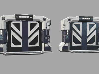 Sci Fi Metal Doors With Geometric Patterns Control Panels Black White Gray Tech Inspired Design 3d model