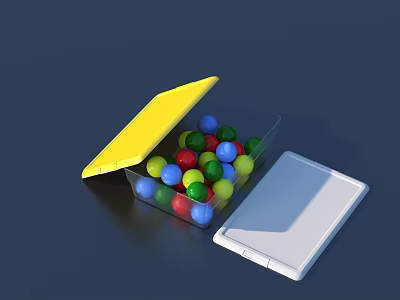 Transparent Storage Box With Yellow Lid Containing Colorful Balls And White Cover 3d model