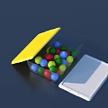 Transparent Storage Box With Yellow Lid Containing Colorful Balls And White Cover
