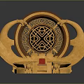 Golden Traditional Decorative Ornament With Dragon Shaped Design Circular Plate And Red Gemstone