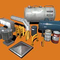 Industrial Metal Equipment Collection With Storage Tanks Pipes Drums And Frames