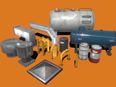 Industrial Metal Equipment Collection With Storage Tanks Pipes Drums And Frames 3d model
