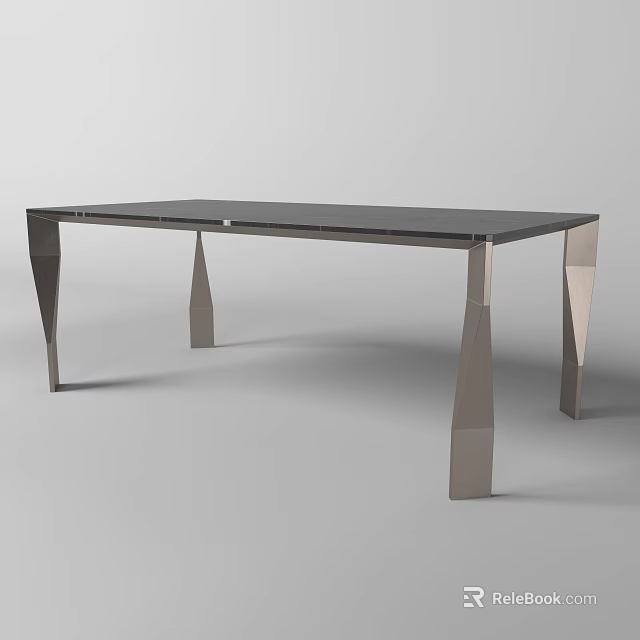 Modern Dining Table With Geometric Metal Legs And Sleek Glass Top Design 3d model 