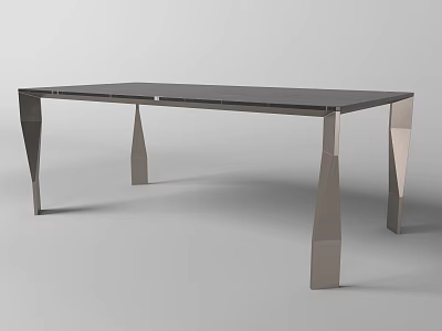 Modern Dining Table With Geometric Metal Legs And Sleek Glass Top Design 3d model