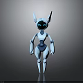 3D Model White Blue Robot Character with Pointed Ears Blue Eyes Standing Pose Design