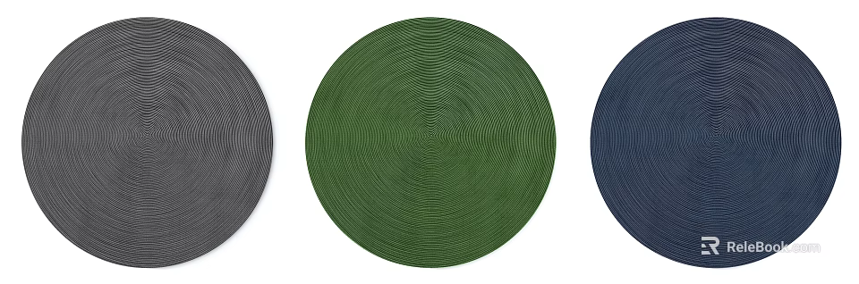 Round Rugs in Green Gray and Navy Blue with Concentric Circle Patterns 3d model