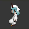 Woman with Teal Hair Red Horns and White Top Character Design