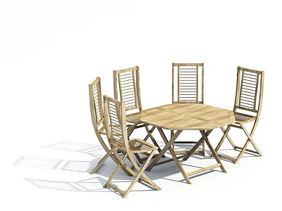 Wooden Outdoor Dining Set With Round Table And Slatted Back Chairs 3d model