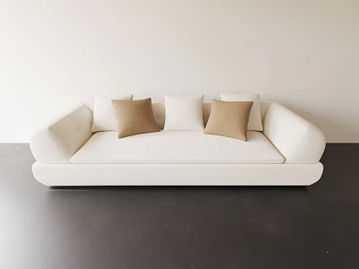 Modern Minimalist White Two Seater Sofa with Beige Cushions against Light Wall and Dark Floor 3d model