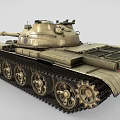 Military Tank with Long Cannon Visible Tracks and Weathered Beige Exterior