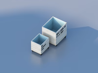 Two White Square Storage Boxes With Black Labels For Home Organization 3d model