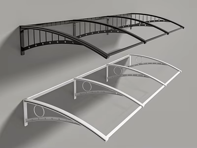 Black And White Curved Metal Frame Canopies With Transparent Panels For Outdoor Use 3d model