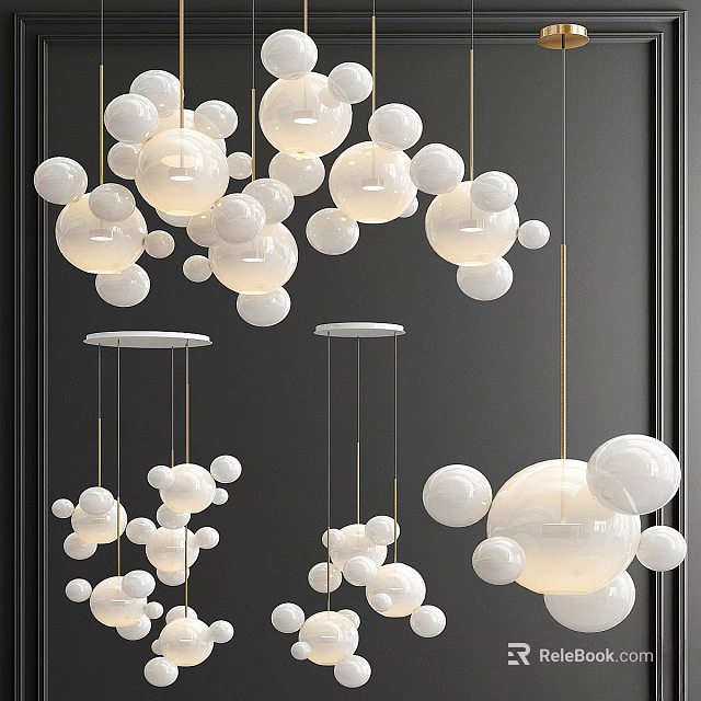Elegant Modern Hanging Chandeliers With White Spherical Balls In Various Sizes 3d model 