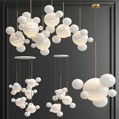Elegant Modern Hanging Chandeliers With White Spherical Balls In Various Sizes 3d model