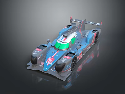 Sleek Blue And Green Racing Car With Aerodynamic Design For Track Events 3d model