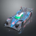 Sleek Blue And Green Racing Car With Aerodynamic Design For Track Events