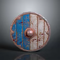 Vintage Round Shield With Blue And White Stripes Copper Center Rusty Texture And Rivets