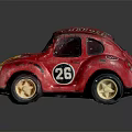 Red Vintage Beetle Toy Car With Decorative Numbers And Retro Design