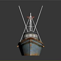 Wooden Boat With Blue Hull Rusted Edges Green Deck Cabin And White Masts