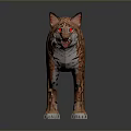 Realistic Lynx Character With Orange Spotted Fur And Red Eyes Standing On Gray Background