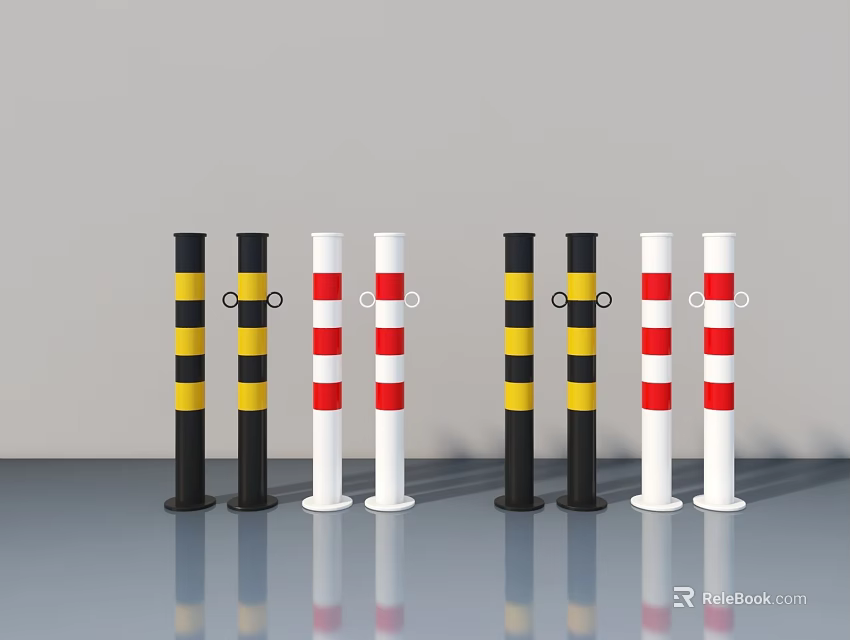 Public Facilities Traffic Bollards With Black Yellow And Red White Stripes For Road Safety 3d model 
