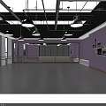 Fitness Dance Studio With Gray Floor Pink Walls Black Ceiling And Mirrored Wall Ballet Barres