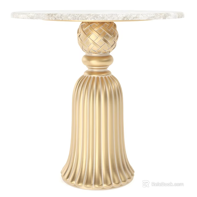Elegant Modern Gold Side Table With Woven Top And Fluted Base For Living Room Decor 3d model 